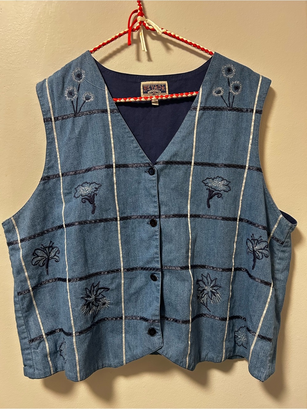 Nevada Jeanswear Embroidered Denim Blue Button-Front Vest